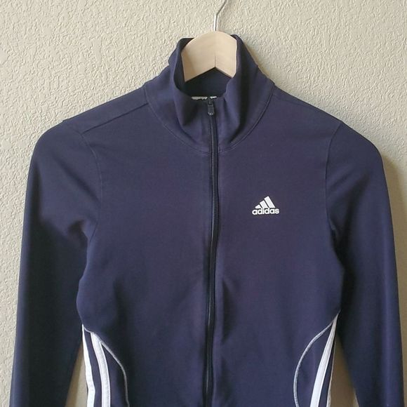 3️⃣💲2️⃣0️⃣ ADIDAS navy zip front athletic top sweat top XS - Picture 2 of 13